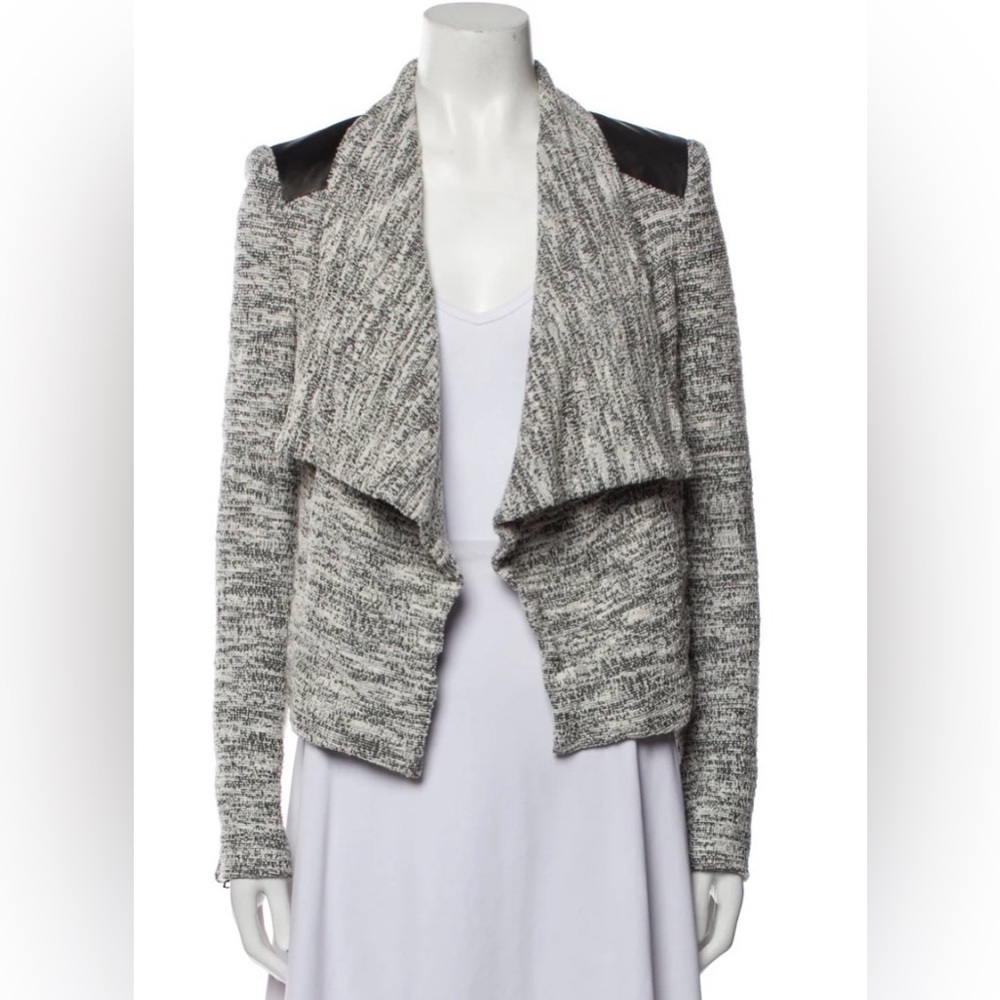 Alice + Olivia. Open Tweed Jacket with Leather Trim. size 0.